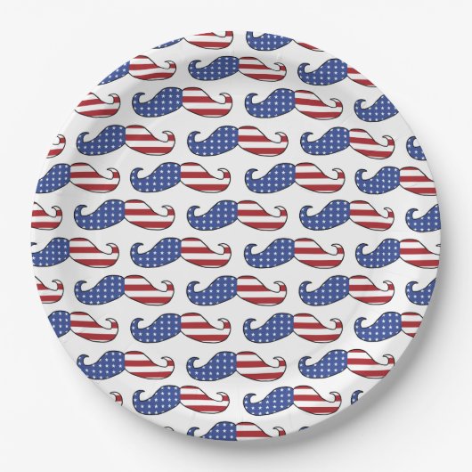 Funny Patriotic Mustache Pattern Pappteller (Vorderseite)