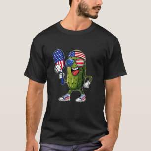 Funny Patriotic Pickle Playing Pickleball Paddel 4 T-Shirt