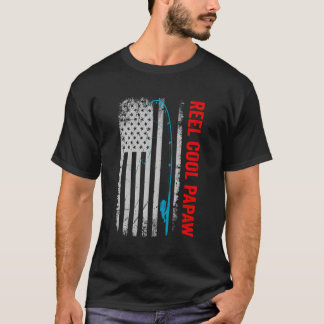 Funny Patriotic Usa Flag Reel Cool Papaw Fishing R T-Shirt