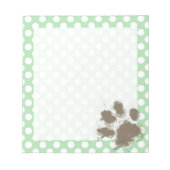 Funny Paw Print auf Celadon Green Polka Dots Notizblock (Vorderseite)