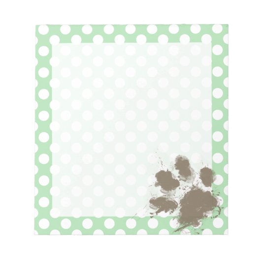 Funny Paw Print auf Celadon Green Polka Dots Notizblock (Vorderseite)