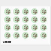 Funny Paw Print auf Celadon Green Polka Dots Runder Aufkleber (Blatt)