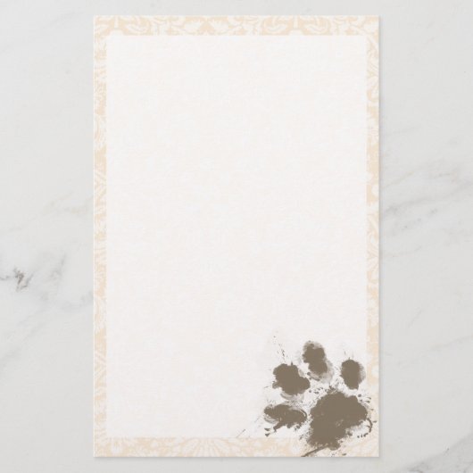 Funny Paw Print on Antique White Damask Briefpapier (Vorderseite)
