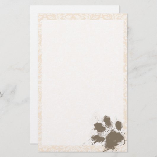 Funny Paw Print on Antique White Damask Briefpapier (Vorne/Hinten)