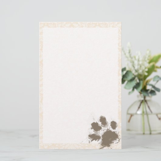 Funny Paw Print on Antique White Damask Briefpapier (Stehend Vorderseite)