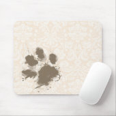 Funny Paw Print on Antique White Damask Mousepad (Mit Mouse)