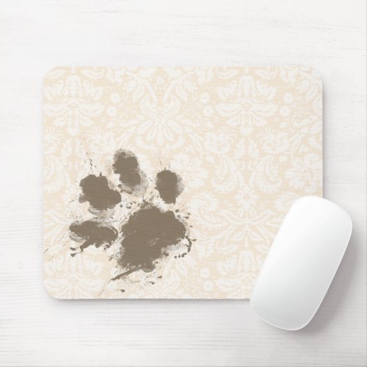 Funny Paw Print on Antique White Damask Mousepad (Mit Mouse)