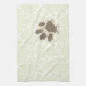 Funny Paw Print on Ivory Damask Pattern Geschirrtuch (Vertikal)
