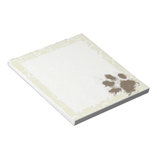 Funny Paw Print on Ivory Damask Pattern Notizblock (angewinkelt)
