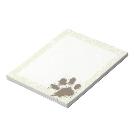 Funny Paw Print on Ivory Damask Pattern Notizblock (Rotiert)