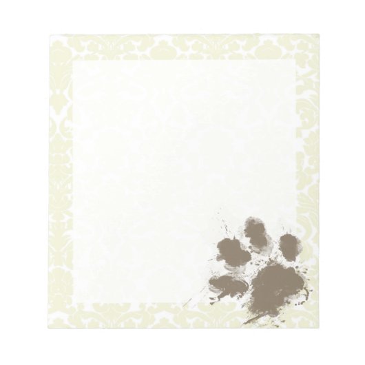 Funny Paw Print on Ivory Damask Pattern Notizblock (Vorderseite)