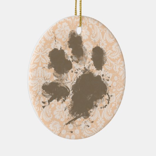 Funny Paw Print on Light Apricot, Peach Damask Keramikornament (Rechts)