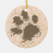 Funny Paw Print on Light Apricot, Peach Damask Keramikornament (Vorne)