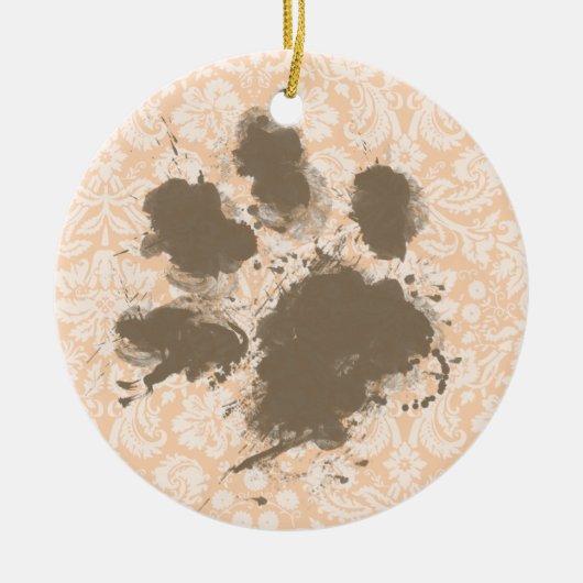 Funny Paw Print on Light Apricot, Peach Damask Keramikornament (Vorne)