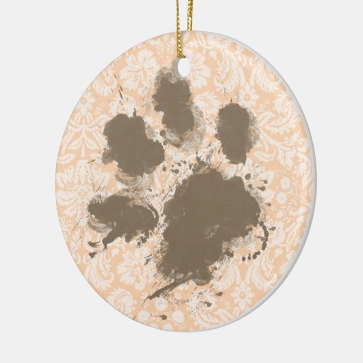 Funny Paw Print on Light Apricot, Peach Damask Keramikornament (Links)