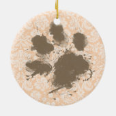 Funny Paw Print on Light Apricot, Peach Damask Keramikornament (Hinten)