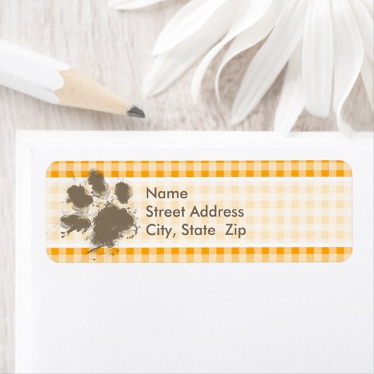 Funny Pawprint Amber Orange Gingham (Insitu)