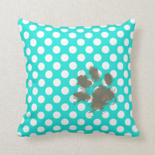 Funny Pawprint; Aqua Color Polka Dots Kissen