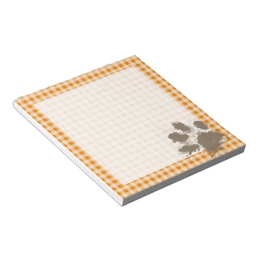 Funny Pawprint auf Dark Orange Gingham Notizblock (angewinkelt)