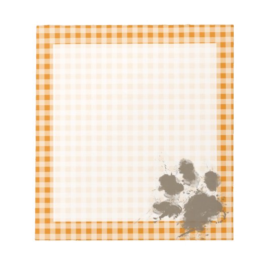 Funny Pawprint auf Dark Orange Gingham Notizblock (Vorderseite)
