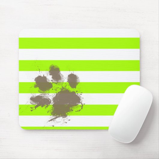 Funny Pawprint auf Electric Lime Green Stripes Mousepad (Mit Mouse)