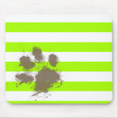 Funny Pawprint auf Electric Lime Green Stripes Mousepad (Vorne)