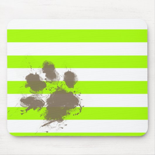 Funny Pawprint auf Electric Lime Green Stripes Mousepad (Vorne)