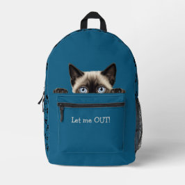 Funny Pawprints Siamese Cat Peeking Bedruckter Rucksack
