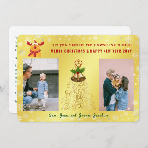 Funny Pawsitive Rudolph Fotos Letter Niedlich Gold Feiertagskarte