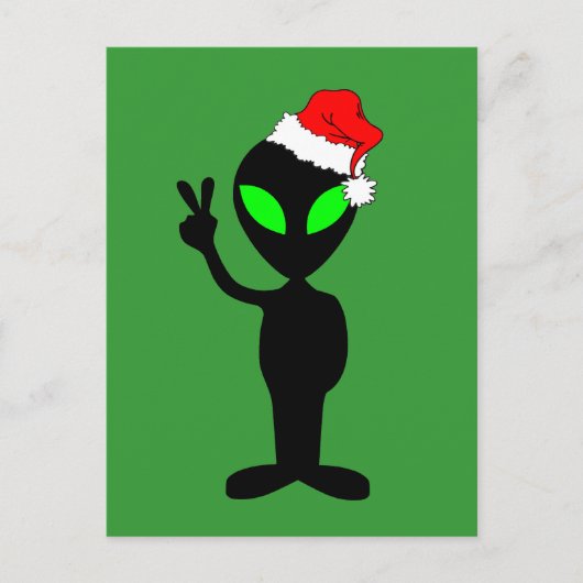 Funny Peace Alien santa Feiertagspostkarte (Vorderseite)