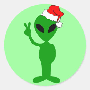 Funny Peace Alien santa Runder Aufkleber