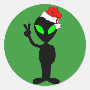 Funny Peace Alien santa Runder Aufkleber