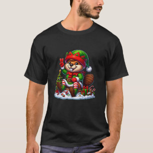 Funny Peace Hand Beaver Elf Weihnachtsfrauen Männe T-Shirt