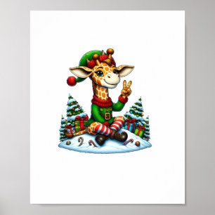 Funny Peace Hand Giraffe Elf Weihnachtsfrauen Männ Poster
