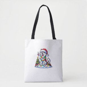 Funny Peace Hand Husky Weihnachtsleuchten Frauen M Tasche