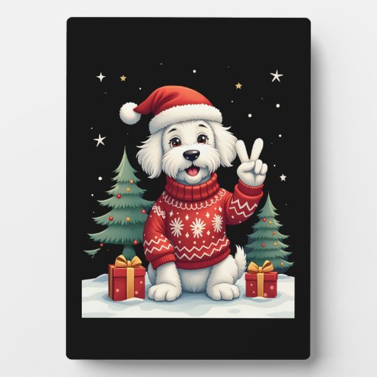 Funny Peace Hand Maltese Christmas Lights Womens M Fotoplatte (Vorderseite)