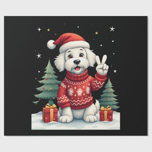 Funny Peace Hand Maltese Christmas Lights Womens M Geschenkpapier (Flach)