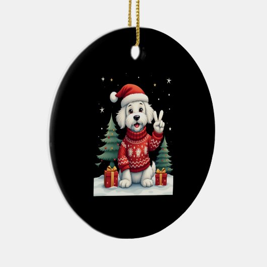 Funny Peace Hand Maltese Christmas Lights Womens M Keramik Ornament (Rechts)