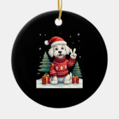 Funny Peace Hand Maltese Christmas Lights Womens M Keramik Ornament (Vorne)