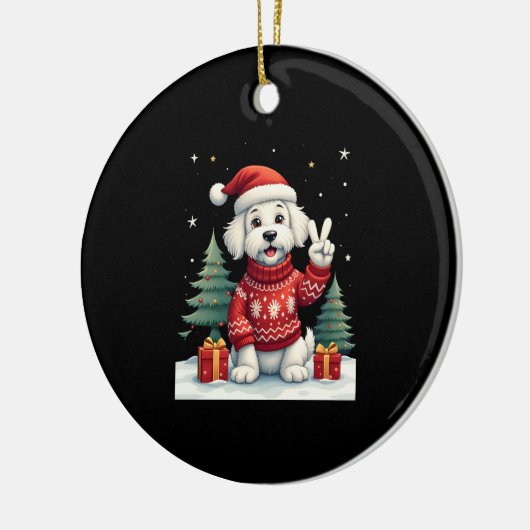 Funny Peace Hand Maltese Christmas Lights Womens M Keramik Ornament (Links)