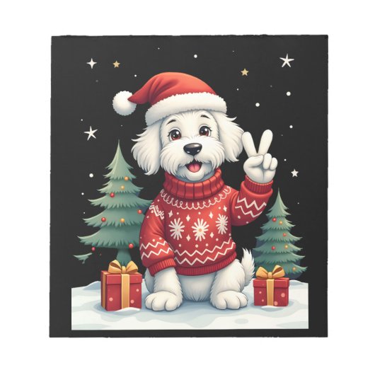 Funny Peace Hand Maltese Christmas Lights Womens M Notizblock (Vorderseite)