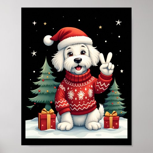 Funny Peace Hand Maltese Christmas Lights Womens M Poster (Vorne)