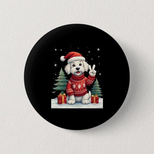 Funny Peace Hand Malteser Weihnachtsleuchten Fraue Button (Vorderseite)