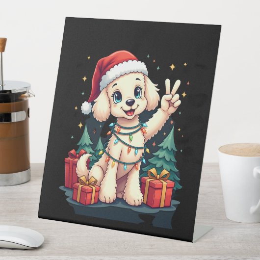 Funny Peace Hand Poodle Christmas Lights Womens Me Sockelschild (In Situ)