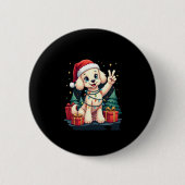 Funny Peace Hand Poodle Weihnachtsleuchten Weibche Button (Vorderseite)