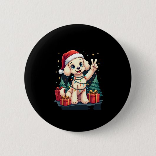 Funny Peace Hand Poodle Weihnachtsleuchten Weibche Button (Vorderseite)