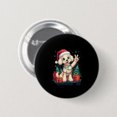 Funny Peace Hand Poodle Weihnachtsleuchten Weibche Button (Vorne & Hinten)