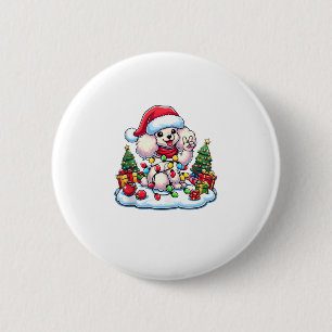 Funny Peace Hand Poodle Weihnachtsleuchten Weibche Button