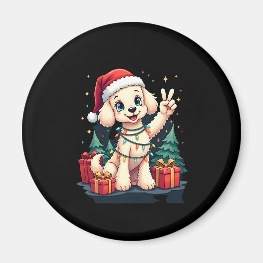 Funny Peace Hand Poodle Weihnachtsleuchten Weibche Magnet (Vorne)