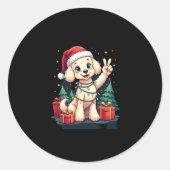 Funny Peace Hand Poodle Weihnachtsleuchten Weibche Runder Aufkleber (Vorderseite)